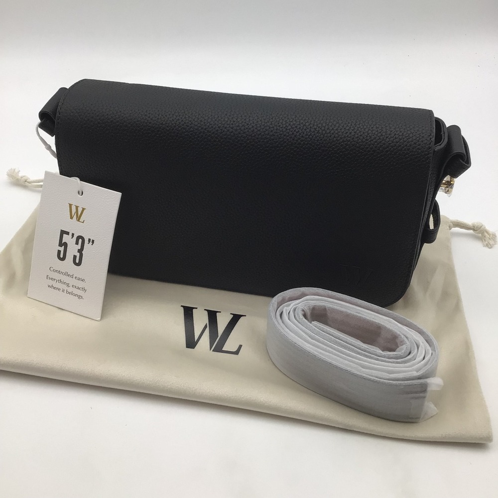 5'3" by WL DUO Black Pebbled Leather Crossbody Bag Gold Hardware NWT
